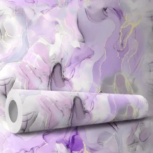 Papel De Parede Adesivo Cinza Aquarela Roxo Marmorizado 10m