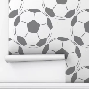 Papel De Parede Adesivo Cinza Bolas Sala Branco Futebol 10m