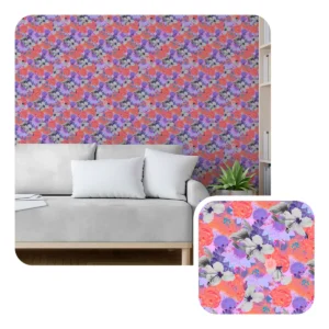 Papel De Parede Adesivo Cinza Floral Sala Lilas Laranja 2,5m