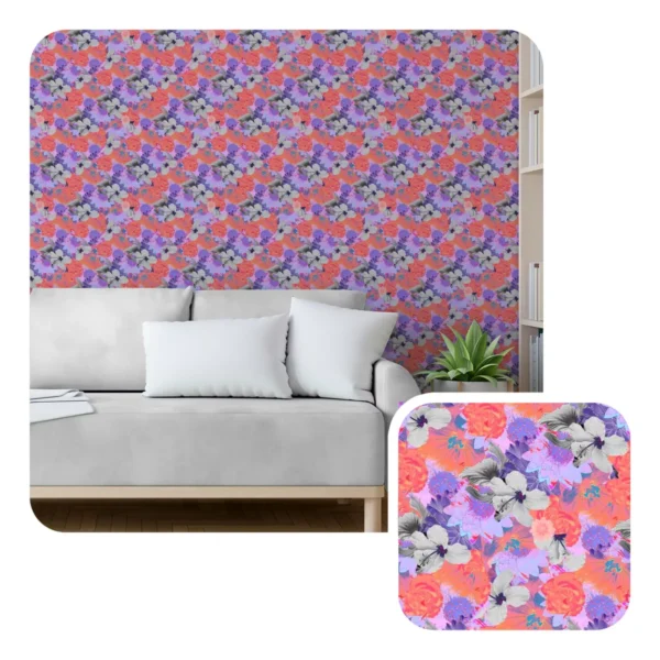 Papel De Parede Adesivo Cinza Flores Sala Laranja Floral 10m