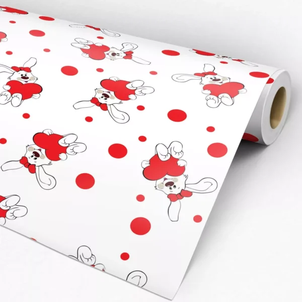 Papel De Parede Adesivo Coelho Coração Vermelho