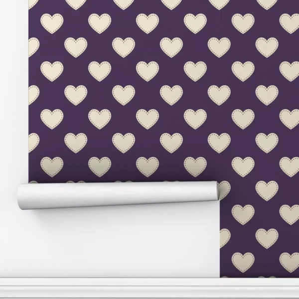 Papel De Parede Adesivo Com Coraçoes Fundo Roxo Teen 3m