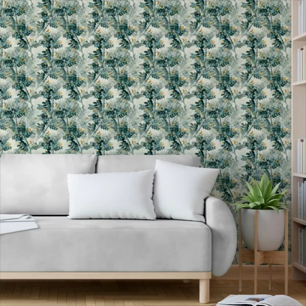 Papel De Parede Adesivo Com Folhas Sala Flores Amarelas 3m