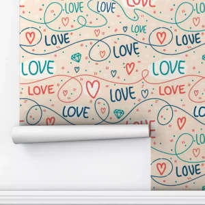 Papel De Parede Adesivo Coração Azul Linhas Amor Love 10m