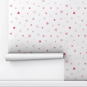 Papel De Parede Adesivo Coraçoes Fofo Quarto Teen Rosa 5m