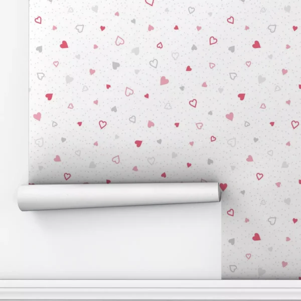 Papel De Parede Adesivo Coraçoes Fofo Quarto Teen Rosa 5m