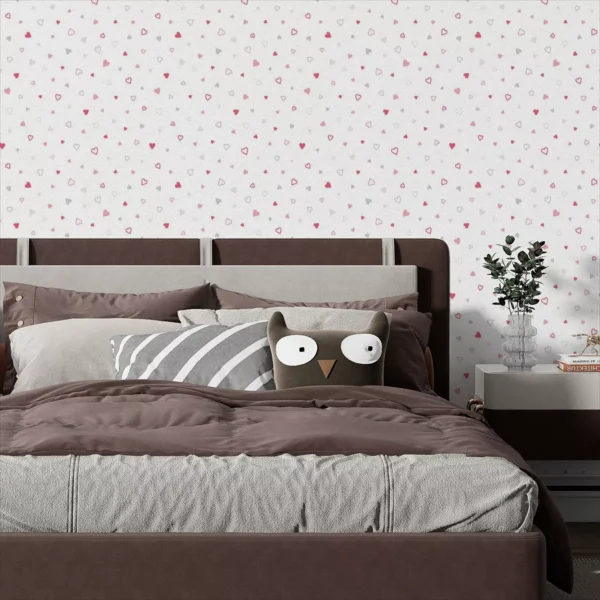 Papel De Parede Adesivo Coraçoes Rosa Teen Fofo Quarto 3,5m