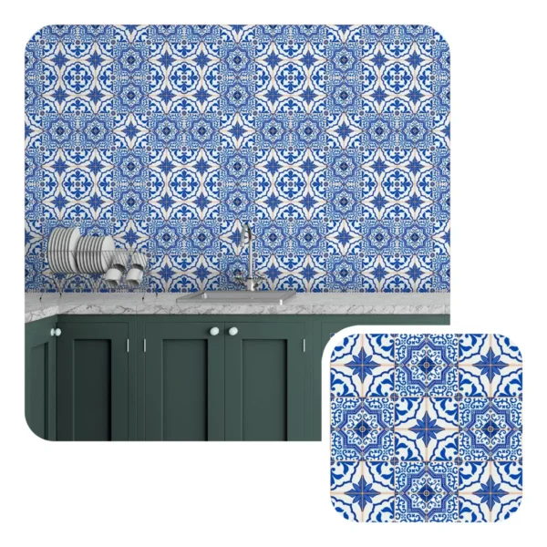 Papel De Parede Adesivo Cozinha Azulejo Português Azul 3m