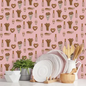 Papel De Parede Adesivo Cozinha Churros Com Fundo Rosa 15m