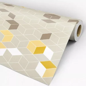 Papel De Parede Adesivo Cubos Marrom Amarelo E Branco