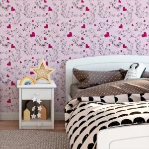 Papel De Parede Adesivo Cute Fofo Coração Rosa 5m