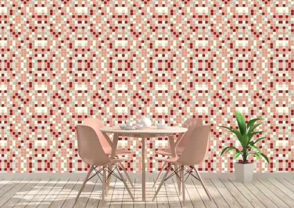 Papel De Parede Adesivo Decorativo Pastilha Vermelho Branco