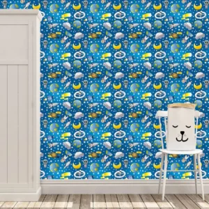 Papel De Parede Adesivo Decorativo Quarto Infant Espaço Azul