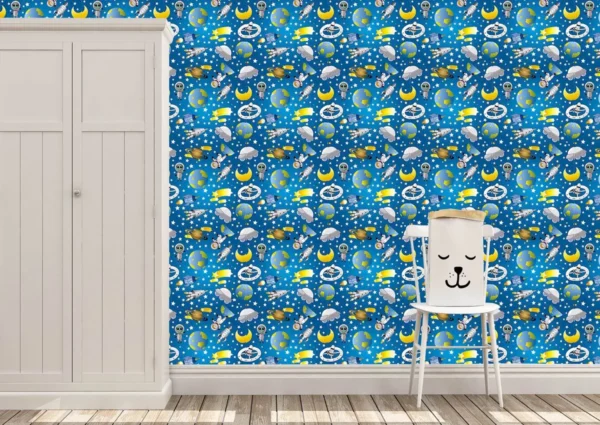 Papel De Parede Adesivo Decorativo Quarto Infant Espaço Azul