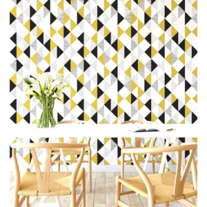 Papel De Parede Adesivo Decorativo Triângulo Amarelo E Preto