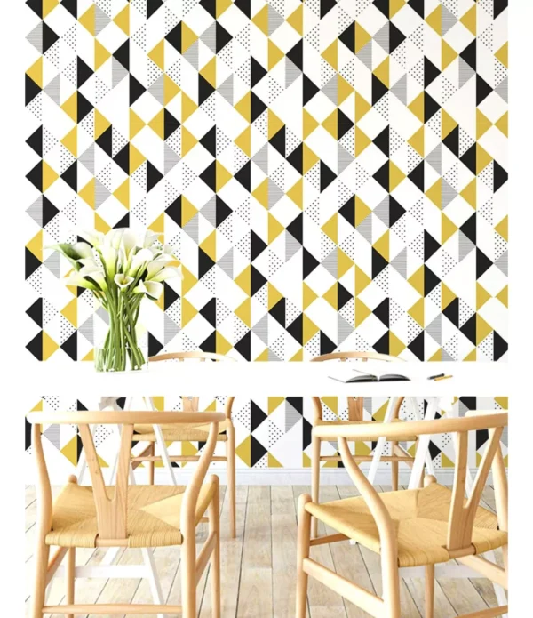 Papel De Parede Adesivo Decorativo Triângulo Amarelo E Preto