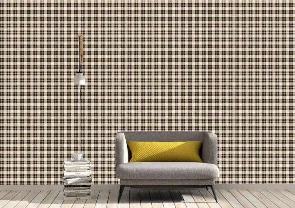 Papel De Parede Adesivo Decorativo Xadrez Bege Preto Delicad