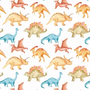 Papel De Parede Adesivo Dinossauro Aquarela Quarto Bebê 6m