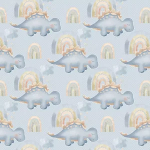 Papel De Parede Adesivo Dinossauro Baby Fundo Azul 12m