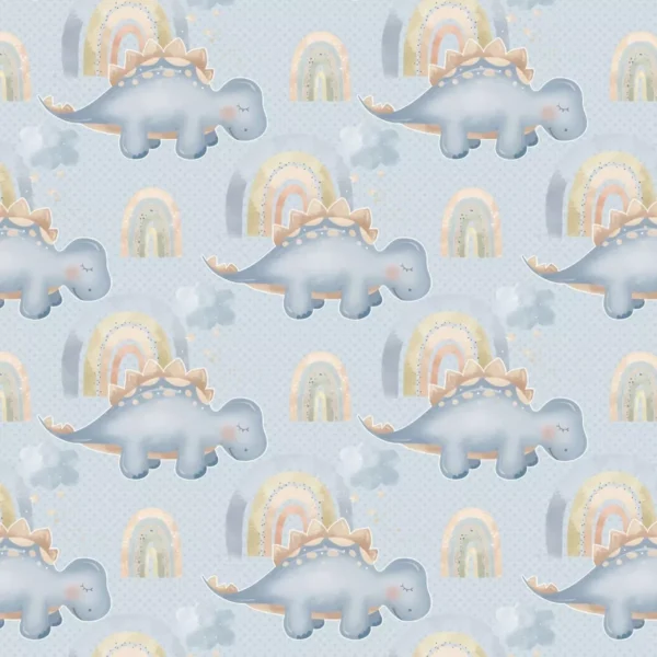 Papel De Parede Adesivo Dinossauro Baby Fundo Azul 12m