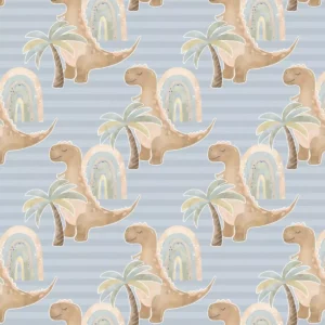 Papel De Parede Adesivo Dinossauro Coqueiro Fundo Azul 12m