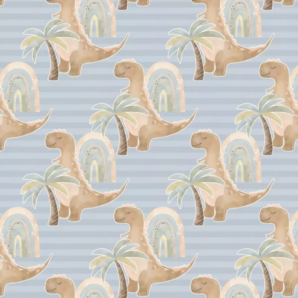 Papel De Parede Adesivo Dinossauro Coqueiro Fundo Azul 12m