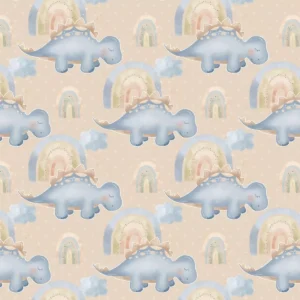 Papel De Parede Adesivo Dinossauro Fundo Bolinha Palha 12m