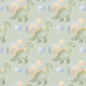 Papel De Parede Adesivo Dinossauro Fundo Bolinha Verde 12m