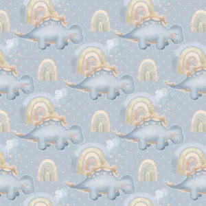 Papel De Parede Adesivo Dinossauro Fundo De Bolinha Azul 12m