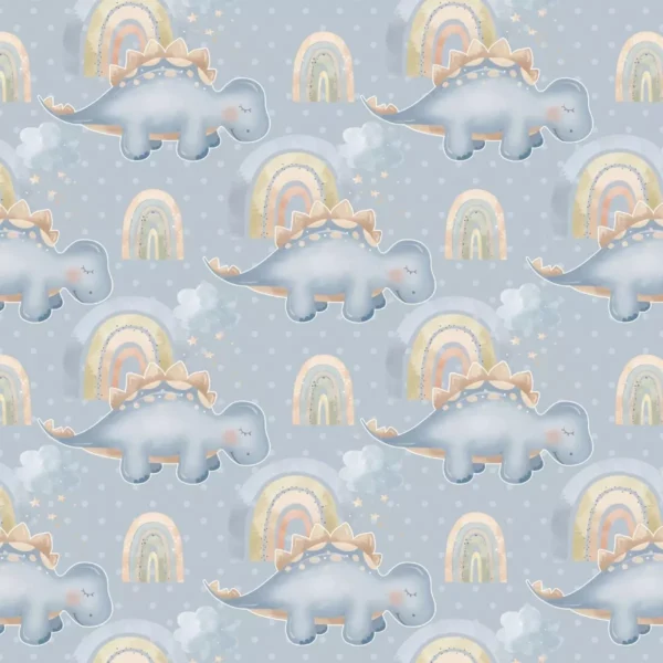 Papel De Parede Adesivo Dinossauro Fundo De Bolinha Azul 12m