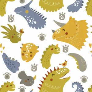 Papel De Parede Adesivo Dinossauros Amarelo Mostarda 12m