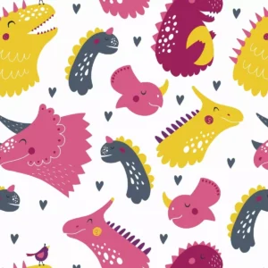 Papel De Parede Adesivo Dinossauros Rosa Amarelo E Cinza 12m