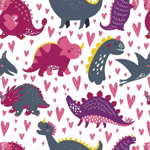 Papel De Parede Adesivo Dinossauros Rosa Roxo E Cinza 12m