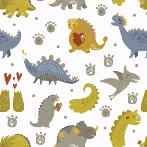 Papel De Parede Adesivo Dinossauros Verde Cinza Bebê 12m