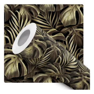 Papel De Parede Adesivo Dourado Folhas Palmeira Natureza 10m