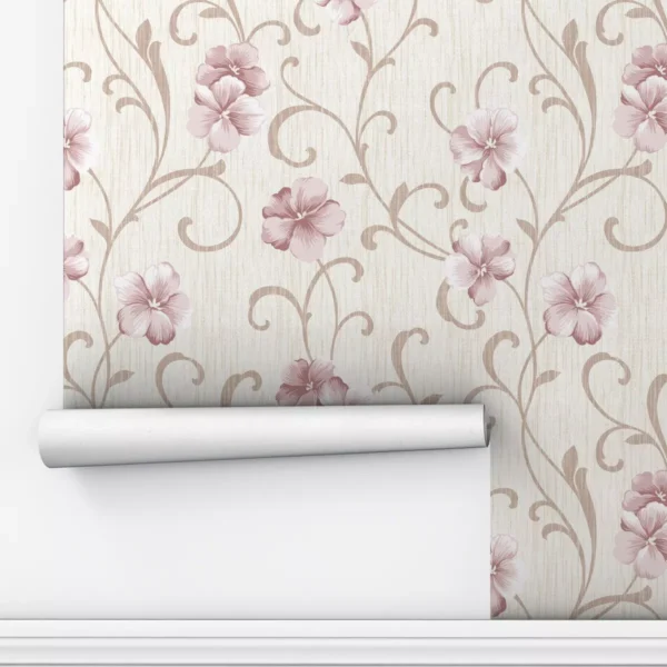 Papel De Parede Adesivo Efeito 3d Linho Floral Rosa 12m