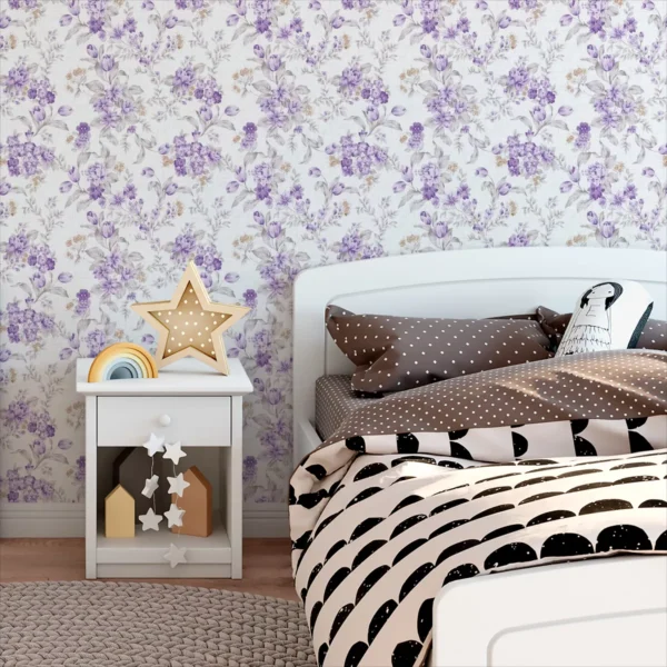 Papel De Parede Adesivo Elegante Lavanda Roxo Floral Sala 2m