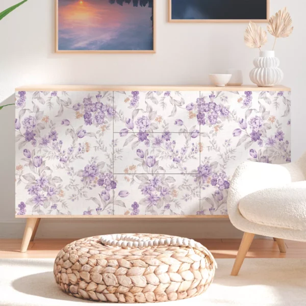 Papel De Parede Adesivo Elegante Lavanda Roxo Sala Floral 3m