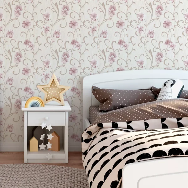 Papel De Parede Adesivo Estilo Floral Linho Rosa 3m