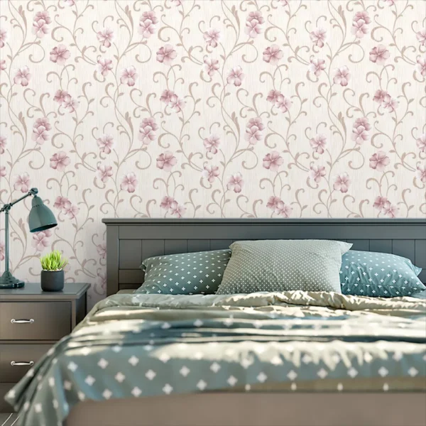 Papel De Parede Adesivo Estilo Rosa Floral Linho 5m