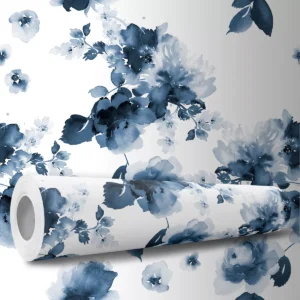 Papel De Parede Adesivo Flor Azul Aquarela Quarto Sala 12m