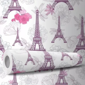 Papel De Parede Adesivo Flor Sala Rosa Paris Roxo Floral 10m