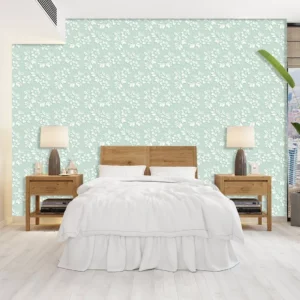 Papel De Parede Adesivo Floral 3d Verde Água Lavável 3mt