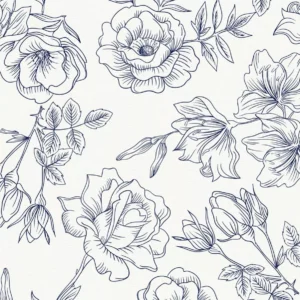 Papel De Parede Adesivo Floral Azul Marinho E Branco - 21m