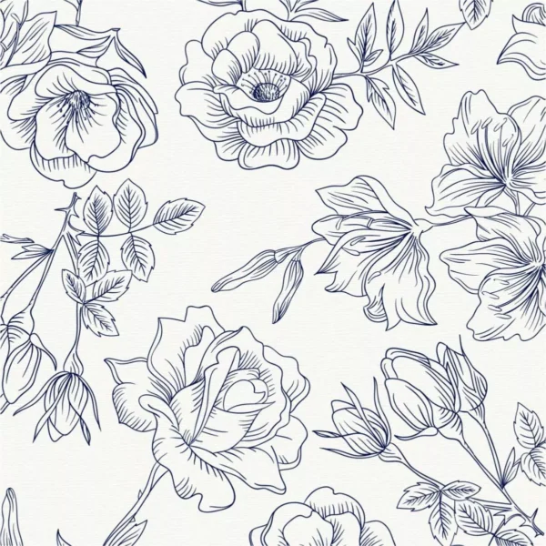 Papel De Parede Adesivo Floral Azul Marinho E Branco