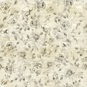 Papel De Parede Adesivo Floral Bege Escrita Vintage - 12m