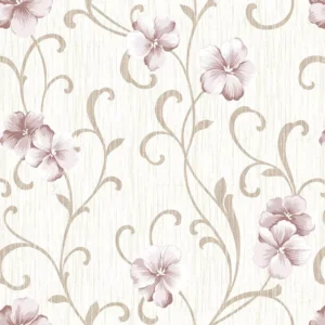 Papel De Parede Adesivo Floral Bege Lilás Delicado Quarto