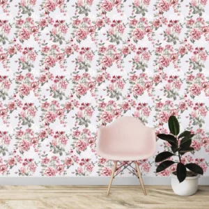 Papel De Parede Adesivo Floral Contemporâneo Cinza Vermelho