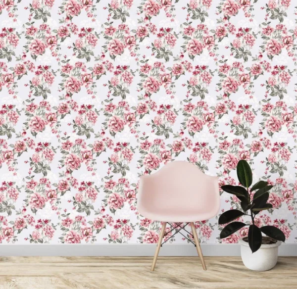 Papel De Parede Adesivo Floral Contemporâneo Cinza Vermelho