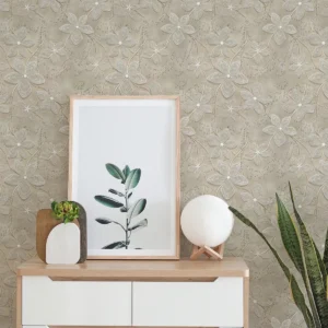 Papel De Parede Adesivo Floral Contemporâneo Tons Bege 10m